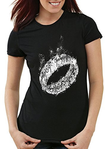 style3 Der Eine Ring Damen T-Shirt Fantasy, Farbe:Schwarz;Größe:2XL