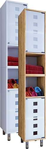 VCM Holz Badezimmerschrank | Badmöbel mit eleganter Mattglastür | Maße ca. H. 180 x B. 30 x T. 30 cm | Stand Badschrank | Hochschrank - Darola