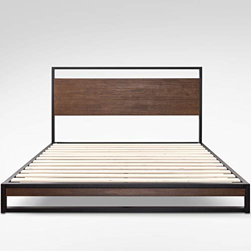 Zinus Estructura de Cama de Metal Acero y Madera Maciza Suzanne de 18 cm, Somier de Láminas de Madera, para Adultos, Niños, Adolescentes, Montaje Sencillo, 90 x 190 cm, Castaño