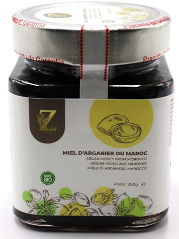 Miel d’Arganier du Maroc Pot de 300 g Recueilli Au Maroc - De La Qualité La Plus Fine, Une Grande Variété De Saveurs Délicieuses.