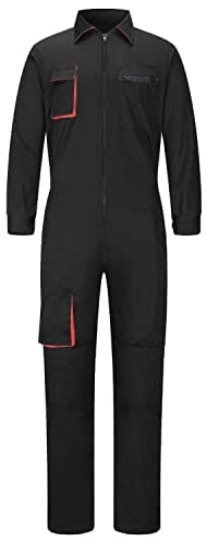 Yukirtiq Homme Combinaison de Travail Mecanicien Salopette de Travail Fermeture éclair Coton Combinaison Bleu de Travail Multipoche, Noir, S