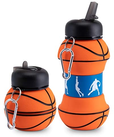 ELYFLAIR® Borraccia per bambini, senza BPA, lavabile in lavastoviglie, per scuola, tempo libero e sport, con moschettone, pieghevole, bottiglia da basket