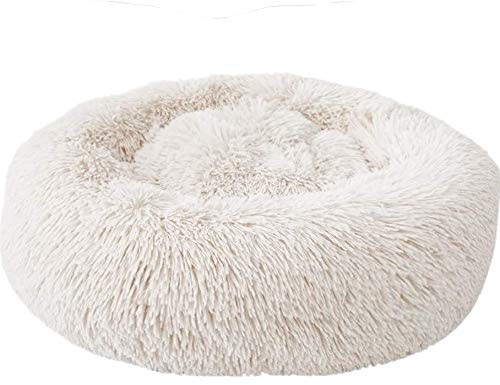ping bu Flauschig Rundes Antistress Hundebett Hundekorb, Plüsch Haustierbett Kuschelig und Waschbar Hundekörbchen Sofa für Kleine, Mittlere, Große Hunde (70 * 70cm,Weiß)