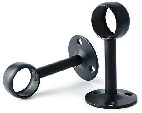 SAYAYO Support de Tringle à Rideaux Support Tringle Penderie avec Vis Support de Plafond pour Rideau et Armoire, Noir Mat en Acier Inoxydable, Diamètre 25 mm, 2 Pcs, EFL4025B-2P-FR