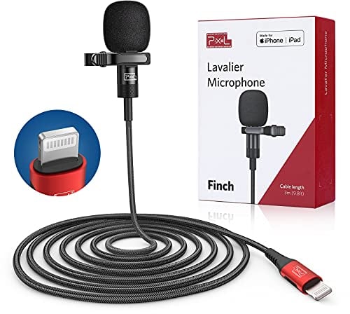 PIXEL Microphone Lavalier pour iPhone (certifié Apple MFi) | Micro Lav pour Vlogging | Microphone externe pour enregistrement vidéo, compatible avec tous les appareils Lightning (3 m)