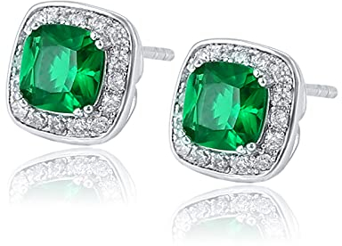 VONSSY Boucles d'oreilles hypoallergéniques avec pierres précieuses, boucles d'oreilles en cristal de zircone cubique brillante 5A, plaqué platine 18 carats, poteaux en argent sterling 925 (vert)