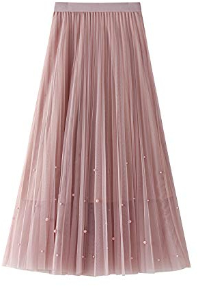 E-girl Damen Plain Falten Rock Rosa Midi Tüll Rock,Einheitsgröße,S8581
