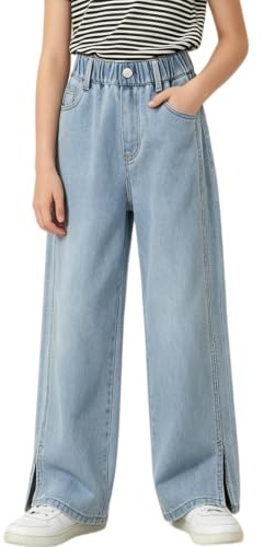 Rolanko Vaqueros Niñas, Loose Denim Pantalones Cintura Elástica Moda Rotos Azul para Niños, Blue&Split, Tamaño: 150