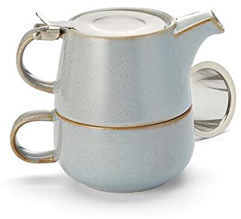 NEu teemando® Tea for one Set Mans Keramik, 4-teilig mit Edelstahlsieb- und -deckel Kanne: 0,45 l/Tasse: 0,25 l