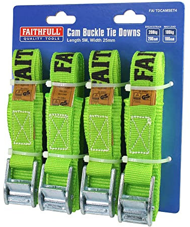 Faithfull FAITDCAMSET4 Set of 4 Cam Buckle Tie Downs 5M Long x 25mm Wide