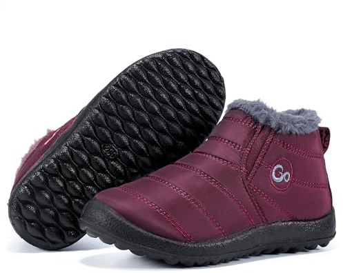 Boys Girls Winter Snow Boots: Warm Fur Lined Toddler Boots Non Slip Waterproof Ankle Booties Convenient Elastic Band Outdoor Little Kids Walking Shoes