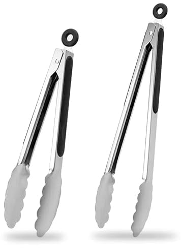 Ensemble de pinces de cuisine de 18 cm et 22 cm, pinces métalliques en acier inoxydable, pinces de cuisson, pour la cuisson du barbecue, des grillades, du buffet (18cm + 22cm)