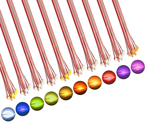 DiCUNO 100Pcs. vorverdrahtet Mikro LED Dioden 16CM, 0805 SMD gelötete Mini LED Leuchtdiode mit Schützhülle aus Klebstoffe für Modelbau, Lichtprojekt, Handarbeit, 10 gemischte Farbe