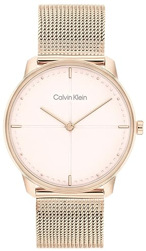 Calvin Klein Analog Quarzuhr für Damen mit Rotgoldfarbenes Edelstahl-Mesh-Gliederarmband - 25200158