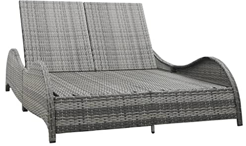INLIFE Doppel-Sonnenliege mit Auflage Poly Rattan Anthrazit