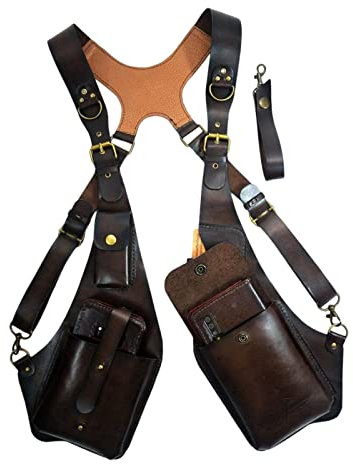 LOVIVER Vintage Style Shoulder Harness Bag Adjustable Strap Steampunk Case for Sports Bike, Style A Drak Brown