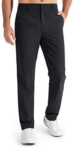 Libin Golf Trousers for Men Slim Fit Chinos Pants 32 Stretch Quick Dry Lightweight Business Casual Pants for Men Comfy Waterproof Black 34W x 32L