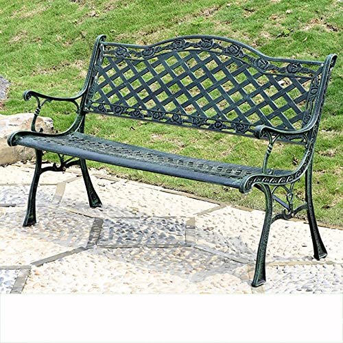Outdoor Bank mit Rückenlehne Und Armlehnen, Gartenbank Metall, Retro-Design, Verandabänke for Den Außenbereich, Sitzbank for Terrasse, Hof, Rasen ( Color : B-dark green , Size : Regular chair legs )
