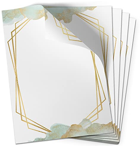 50 Blatt Briefpapier (A4) | Aquarell Gold Look Modern | Motivpapier | edles Design Papier | beidseitig bedruckt | Bastelpapier Speisekarten Briefe | 90 g/m²