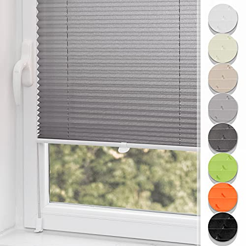 Plissee Klemmfix ohne Bohren 80x110cm Anthrazit Faltrollo Plisseerollo | Sonnenschutz für Fenster & Tür, Fensterrollo, Blickdicht, Sichtschutz für Wohnzimmer, Modernes Rollo - einfache Montage