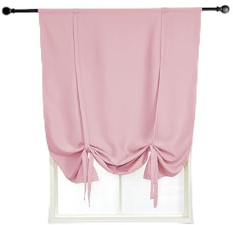 SIMPVALE Tende oscuranti corte a pacchetto con legatura, isolamento termico, con tasca per bastone, per camera da letto, soggiorno, cucina (rosa, 60 x 120 cm)