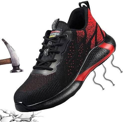 Scarpe Antinfortunistica Uomo 39 Sneakers da Lavoro con Punta Acciaio Donna Shoes di Sicurezza Kevlar Protettive Nero Rosso 226