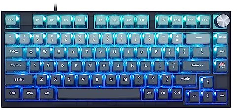 MOLGRIA SKYLOONG GK75 Blue Backlit Gaming Keyboard with Side Transparent Pudding Keycaps, Hot Swappable Yellow Mechinery Gateron Switches, Type C Wired Knob Mechanical Keyboard for Win/Mac OS