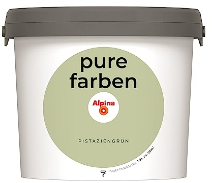 Alpina Peinture murale pure - Vert pistache - Peinture intérieure résistante et respirante - Économique, bien couvrante et lavable - 2,5 l