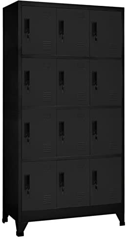Festnight Schließfachschrank 12 Fächer metallschrank umkleideschrank spind Schrank fächerschrank Metall Büroschrank abschließbarer Schrank stahlschrank-Schwarz-Mit 12 Schließfächern