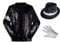 Shuanghao Kostüme Anzugjacken Jacket Top+Hat+Glove 3PS für Erwachsene Kinder Weihnachten Halloween Cosplay Puppe Partys Tänze Retro Punk Männer Frauen Mäntel Outfits Kleidung (Schwarz 150cm)