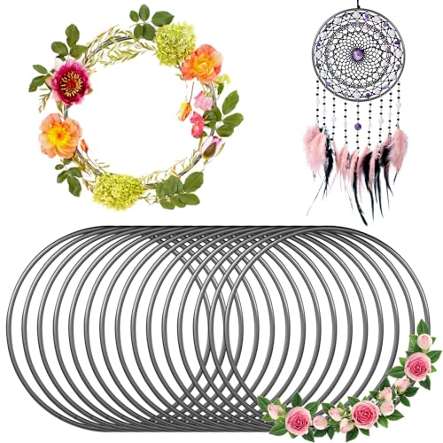 Lets Joy 15 Stück Metallringe, 10cm Traumfänger Ringe, Handwerkliche Metallring, Dekoringe zum Hängen, DIY Makramee Ring, Rund Metallringe, Deko Ring für Floristik Blumen Reifen Floral Hoop (Schwarz)