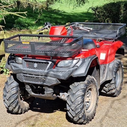 ATV Transport Box | Tool and Luggage Storage Basket | Rack Mounted Crate for Quad Bikes Utility Vehicles ATVS UTVS | Universal Mounting Assorted Bolts & Brackets Inc. (Front & Back Basket)