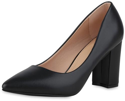 VAN HILL Damen Klassische Pumps Blockabsatz Basic Klassisch Schuhe 213597 Schwarz Metallic 37