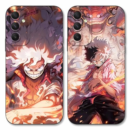 Handyhülle 2 Stück für Samsung A34 5G Hülle 6.5'' Anime One Piece Luffy Zoro Gear 5 Sun God Nika Muster Design Manga Case Kameraschutz Schutzhülle Stoßfest TPU Weich Ultra Dünn Cover - Schwarz3