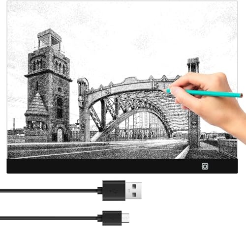 A3 Tablette Lumineuse, Tablette Lumineuse A3, Table Lumineuse Dessin, Dessin Lumineuse Pad, avec Câble USB avec Luminosité Réglable, pour Broderie Diamant, Esquisser, Animation