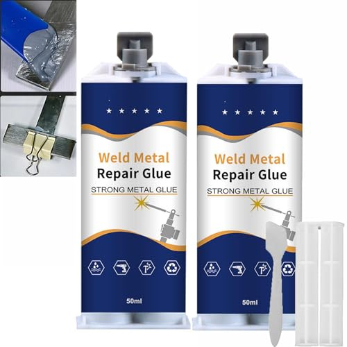 Metal Glue - Weld Metal Repair Glue, Metallkleber Extra Stark, Sekundenkleber Wasserfest, Flüssigmetall Kleber, Metallkleber Hitzebeständig, Metall Reparatur Paste Reparatur Mittel (2 Stück)