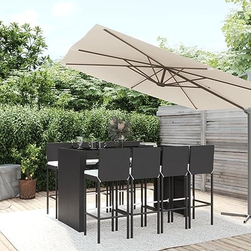 CBLDF Möbel-Sets-9-teilige Gartengarnitur mit Kissen schwarz Poly Rattan