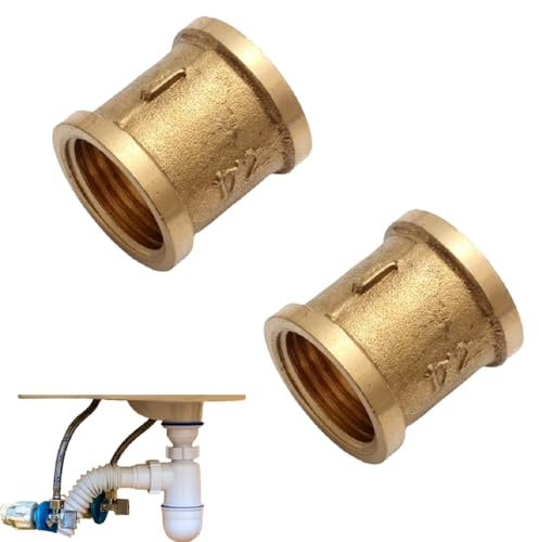Manicotto in Ottone,Manicotto Ottone 1/2,Raccordi a Vite Femmina,1/2 Muff di Collegamento Tubo in Ottone Filettato Femmina,1/2 Manicotto in Ottone,Raccordo Filettato,Raccordi in Ottone(2 Pezzi)