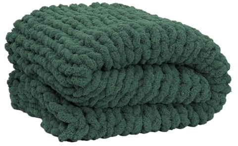 Dazzluxe Grobstrick-Deckenüberwurf, Weiche Chenille-Garn-Überwurfdecke, Handgefertigte Zopfmuster-Häkeldecke, Große Gestrickte Grobstrick-Überwurfdecke Für Couch-Heimdekoration,Dark Green,80 * 80 cm