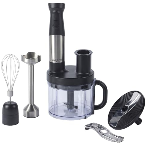 Salter EK5877 5 in 1 Blend & Prep – Compact Food Chopper with 1.2L BPA-Free Bowl, Immersion Stick Blender with 2 Speed Settings, Chop, Slice, Shred, Blend and Whisk, Stainless Steel Blades, 1500W