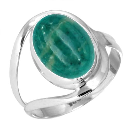 Jeweloporium 925 Silber Ringe für Damen Grün Natürlich Russischer Amazonit Edelstein Boho Silber Ringe Größe 62(19.7) Jubiläum - Geschenk Handgefertigt Schmuck