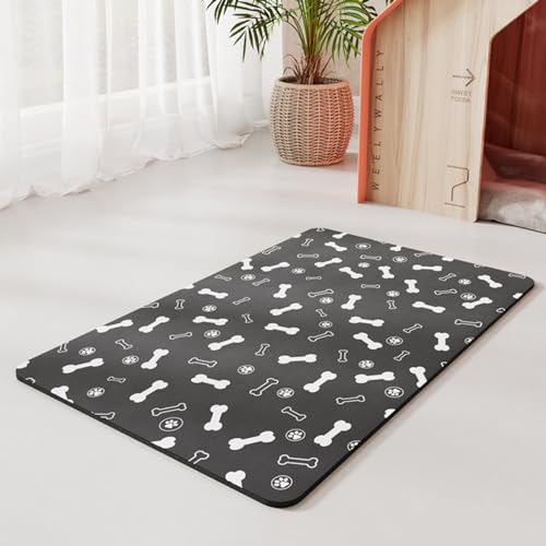 Absorbent Pet Placemats, No Stains Cat & Dog Bowl Mat for Food & Water, Easy to Clean & Quick Dry(Dark Gray Paw, 45 * 60cm)