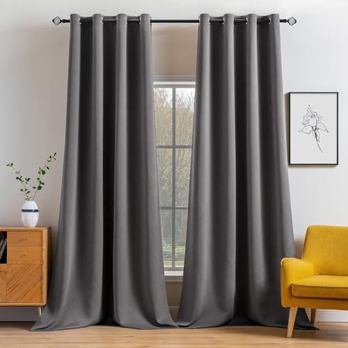 MIULEE Vorhänge Grau Blickdicht mit Ösen, Schöner Weicher Verdunklungsvorhänge zum Verdunkeln von Räumen, 2er Set Gardinen Abdunkelnd Schlafzimmer Wohnzimmer Thermovorhang Kälteschutz 140X300 cm