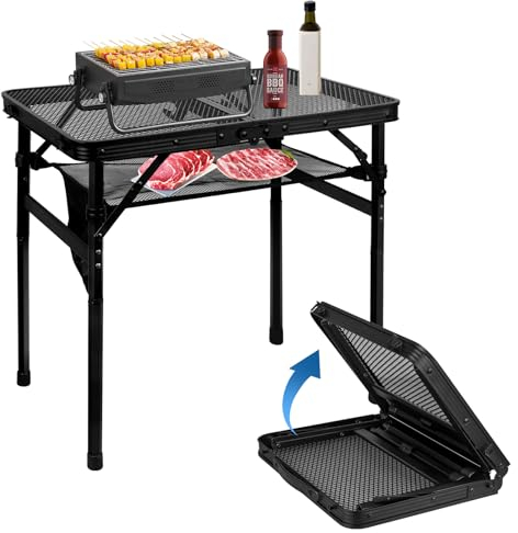 MSDADA Mesa plegable para parrilla, mesa de aluminio ajustable en altura con escritorio de malla y bolsa de malla, mesa de parrilla portátil para acampar al aire libre, picnic, patio, comedor,