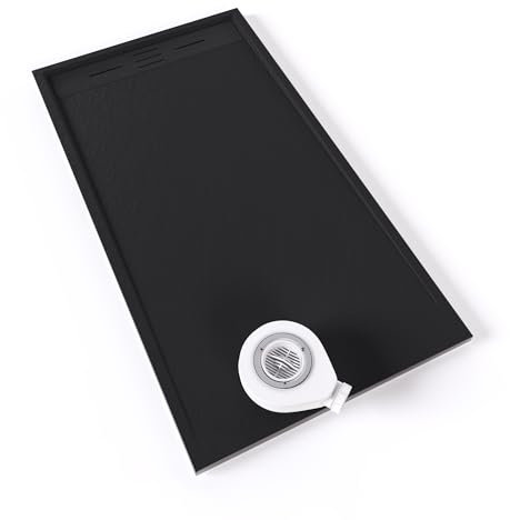 Moments of Glass Piatto doccia SMC Hiemal 150 x 80 cm, nero RAL 7021 – antisdrucciolo, texture lavagna, antibatterico, resistente agli agenti chimici, con valvola e griglia