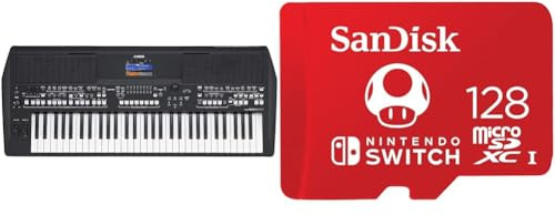 Yamaha PSR-SX600 Digital Keyboard - a Powerful Digital Workstation Keyboard with 61 Touch-Sensitive & SanDisk 128GB microSDXC UHS-I card for Nintendo Switch - Nintendo licensed Product