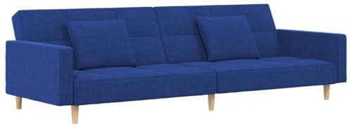vidaXL Schlafsofa 2-Sitzer, Schlafcouch mit 2 Kissen, Gästebett mit Holzrahmen, Sofabett Tagesbett Couch Sofa Ausziehbar, Blau Stoff