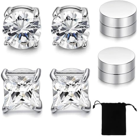 LICHUANUK Juego de pendientes magnéticos de acero inoxidable para hombre y mujer, unisex, 6/8 mm, plata, M