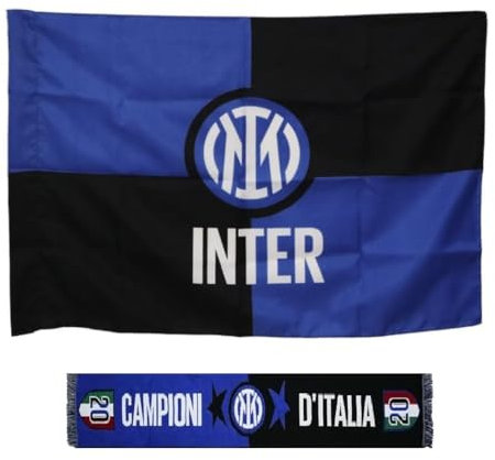 Kit del Tifoso INTER Bandiera Ufficiale 40x70 + Sciarpa Celebrativa SECONDA STELLA 20° Scudetto Campioni d'Italia 2023/24 PRODOTTO UFFICIALE Internazionale Milano Nerazzurri