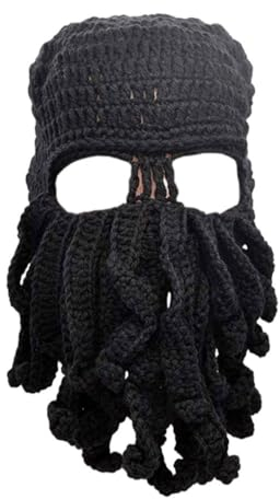 Bai42Ylou Funny Knight Helm Beanie, mit Beanie -Hut gestrickt Winterdicke Mütze, Halloween Cosplay Ski -Maske Tintenfisch Bart Beanie Hut Windproofes Ski -Strickhut für Männer Frauen schwarz